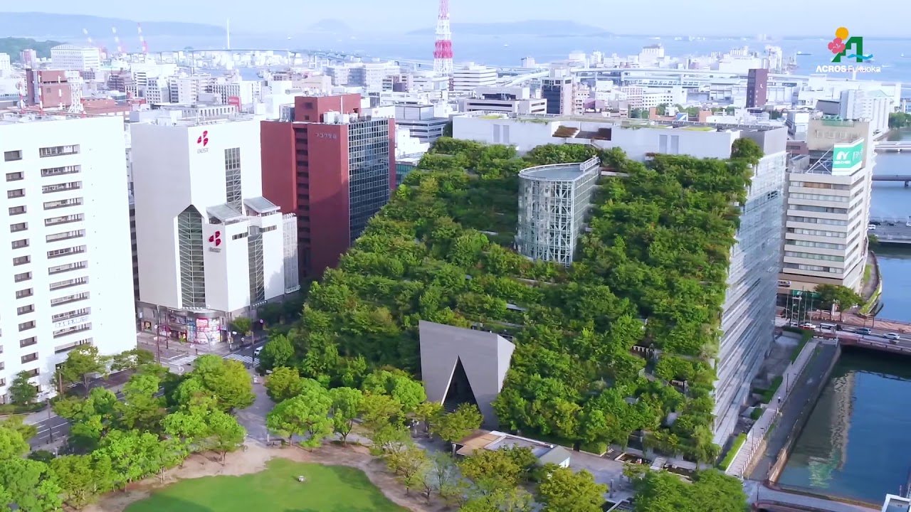ACROS Fukuoka building with terraced green step garden hillside