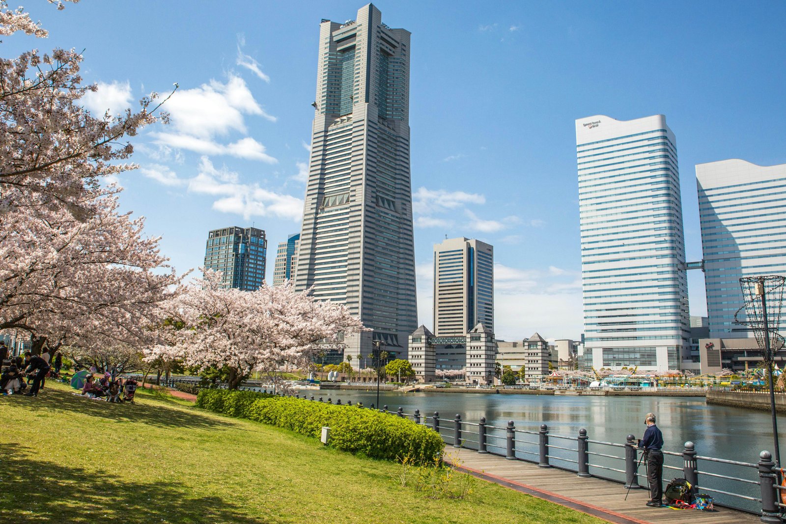Yokohama Landmark Tower with a clear blue sky