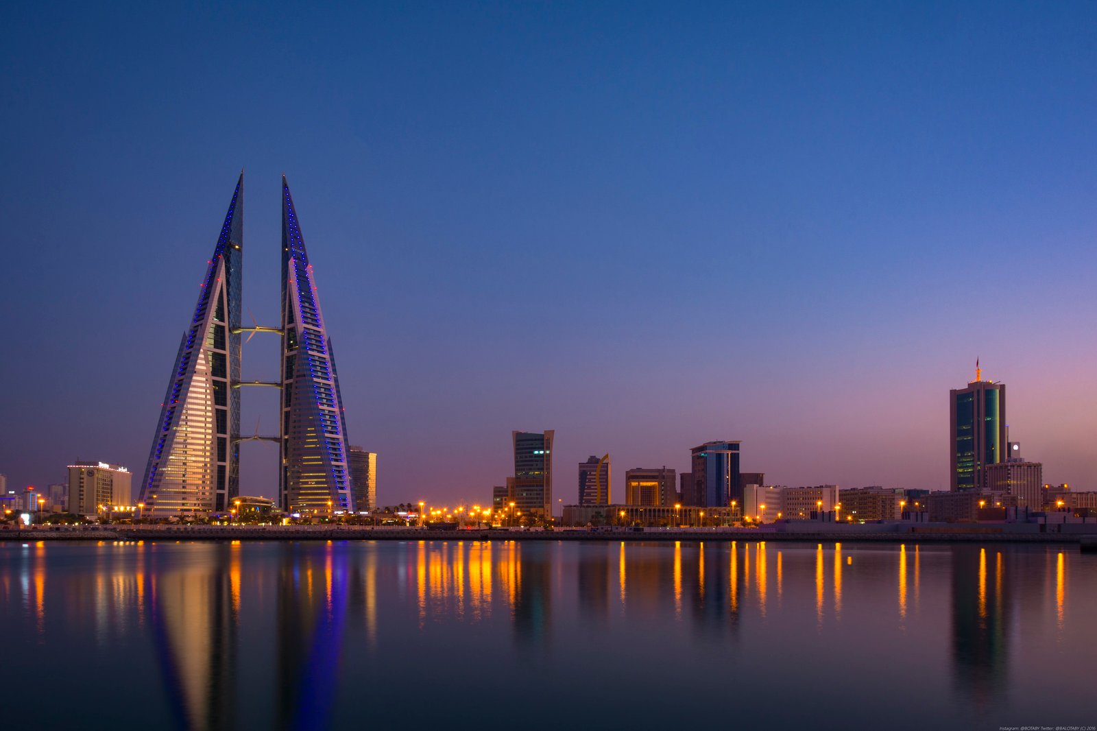 Bahrain World Trade Center with wind turbines on top